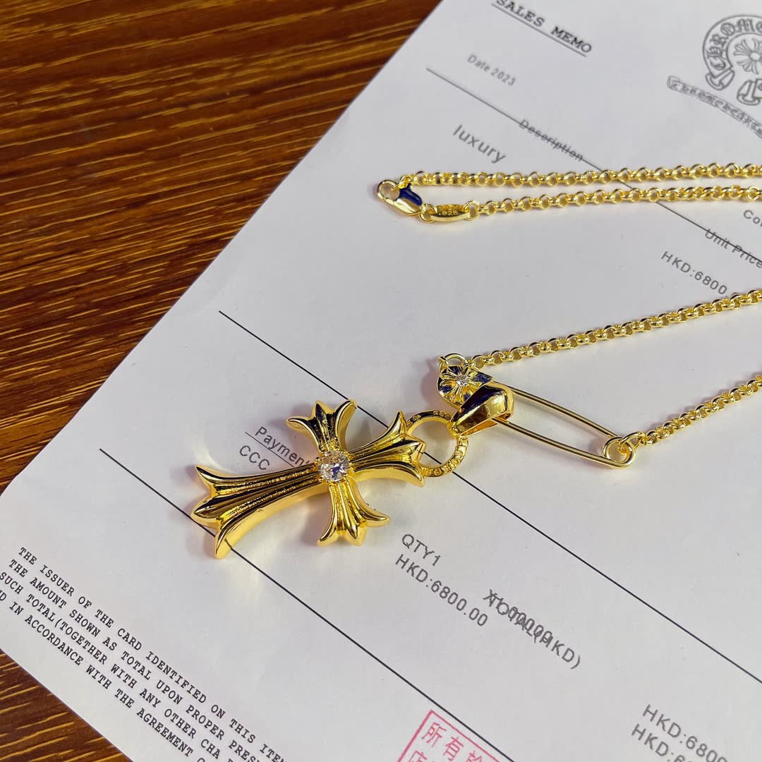 Chrome Hearts Gold Cross Pendant Necklace